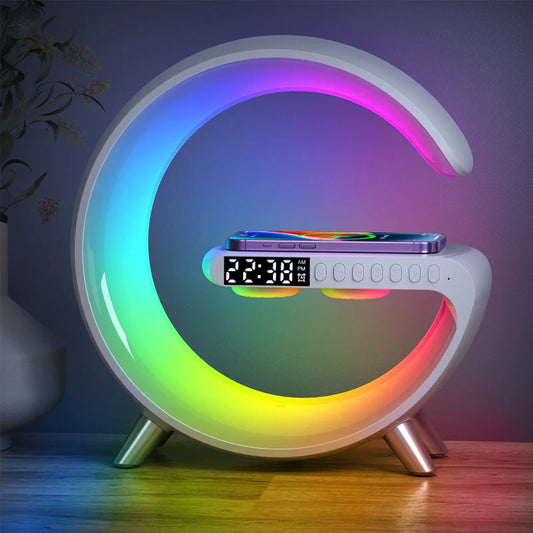4-in-1 Wireless Speaker Charger with Atmosphere Light and Alarm Clock
